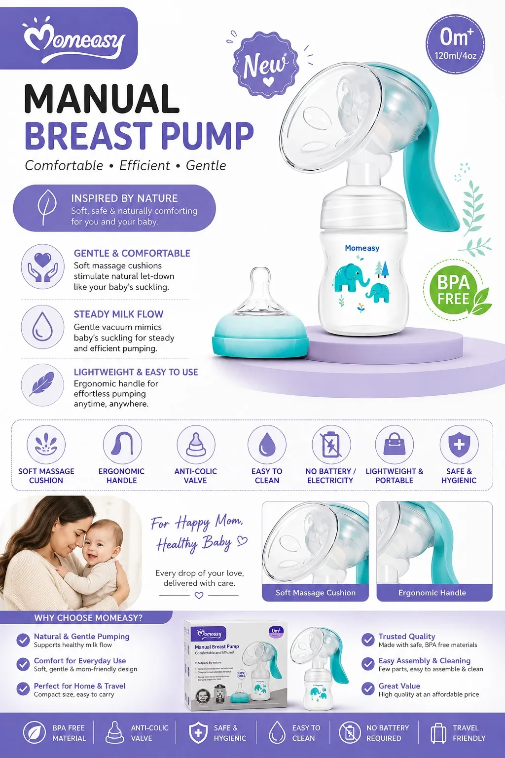Momeasy Manual Breast Pump - 120 ML - Image 2